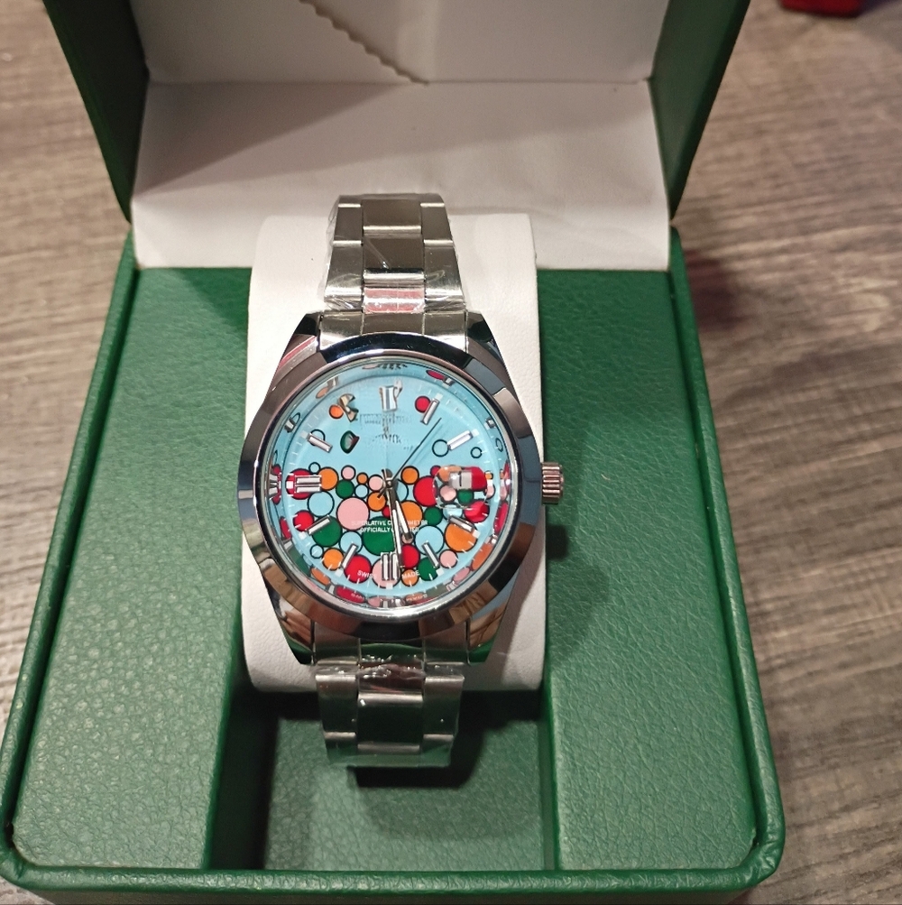 Silver Watch with Colorful Dial